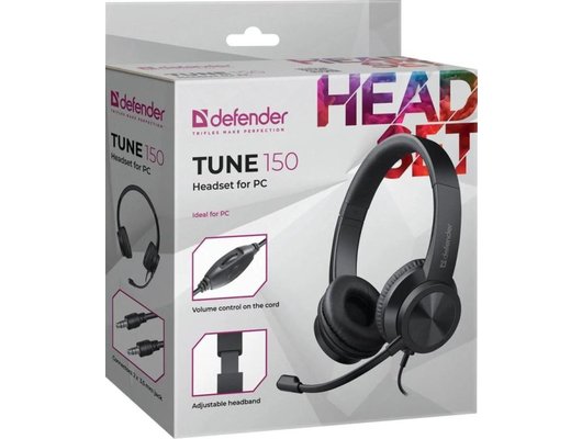 Наушники с микрофоном проводные Defender Tune 150 черные